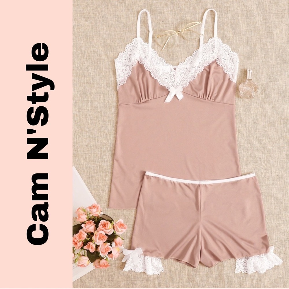 New Pink Lace Tee & Shorts Pajama Set - Picture 5 of 7